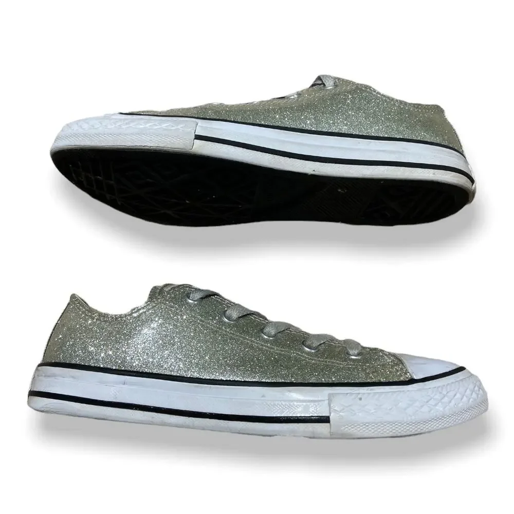 Converse Girls Sneakers 3 All Star Chuck Taylor Silver Gold Glitter Low‎ 641727C